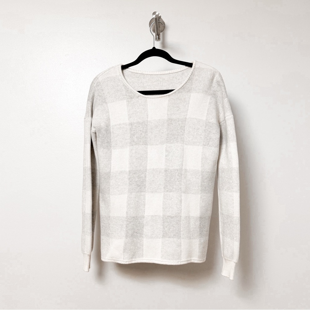 41 Hawthorn Loman Buffalo Plaid Pullover Thick‎ Knit Sweater Gray White Small